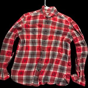 Men's XL Red Gray Plaid Tribal Flannel Shirt